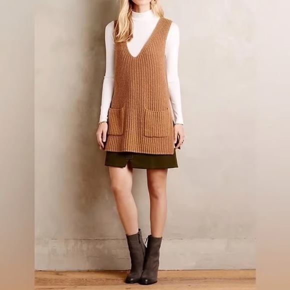 Moth Sweaters - Anthropologie Moth Shaker Stitch Teddy Brown Sweater Vest Jumper